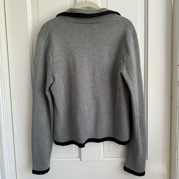 LOFT gray cotton tipped cardigan sweater with blazer look, heather gray & black - Picture 4 of 13